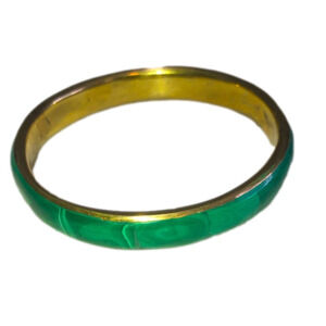VTG Malachite Inlay Brass Bangle .4 /Half Inch Width 7.6” Inside Real Stone